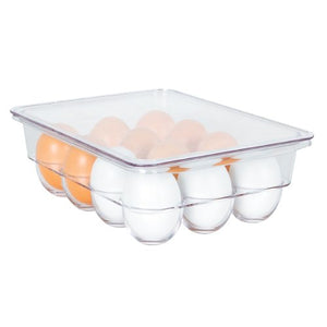 Kitchen Spaces KSET12-AMZ Compact Egg Tray 12pc Stackable Food Storage Organizer for Refrigerator, 8.8" x 3" x 6.8", Clear