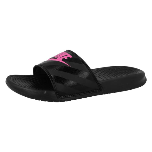 Nike Women's Benassi Just Do It Sandal, Black/Vivid Pink-Black, 5 Regular US