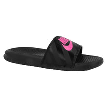 Load image into Gallery viewer, Nike Women&#39;s Benassi Just Do It Sandal, Black/Vivid Pink-Black, 5 Regular US
