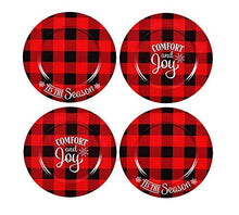 Load image into Gallery viewer, FVLFIL Set of 4 Red and Black Buffalo Plaid Checkered Print Farmhouse Christmas Round Charger Plates - Party Table Setting Festive Home Decor