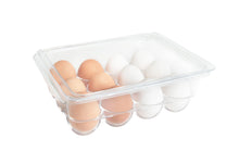 Load image into Gallery viewer, Kitchen Spaces KSET12-AMZ Compact Egg Tray 12pc Stackable Food Storage Organizer for Refrigerator, 8.8&quot; x 3&quot; x 6.8&quot;, Clear