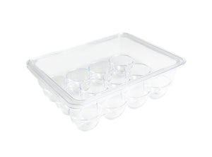Kitchen Spaces KSET12-AMZ Compact Egg Tray 12pc Stackable Food Storage Organizer for Refrigerator, 8.8" x 3" x 6.8", Clear