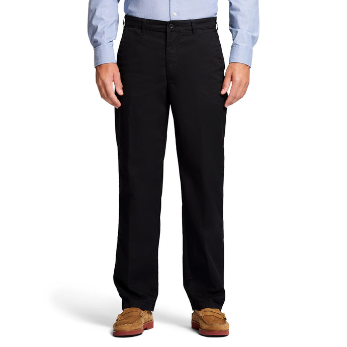 IZOD Men's Performance Stretch Classic Fit Flat Front Chino Pant, Black, 38W x 29L