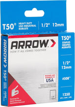 Load image into Gallery viewer, Arrow 508 Heavy Duty T50 1/2-Inch Leg Length, 3/8-Inch Crown, Staples for Upholstery, Construction, Furniture, Crafts, 1250 Count(Pack of 1)