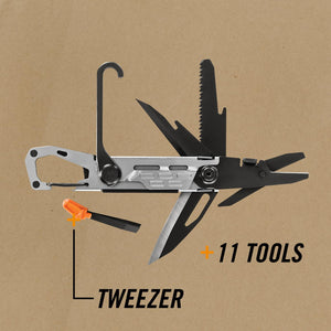 Gerber Gear Stake Out 11-in-1 Multi-tool - 2.2" Plain Edge Blade, Tent Stake Puller, Carabiner Carry - EDC Gear and Equipment - Graphite