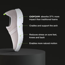 Load image into Gallery viewer, OOFOS OOmg Low Shoe, Grey &amp; White - Women’s Size 7 - Lightweight Recovery Footwear - Reduces Stress on Feet, Joints &amp; Back - Machine Washable