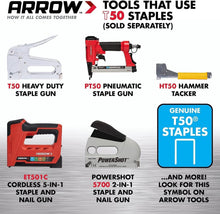 Load image into Gallery viewer, Arrow 508 Heavy Duty T50 1/2-Inch Leg Length, 3/8-Inch Crown, Staples for Upholstery, Construction, Furniture, Crafts, 1250 Count(Pack of 1)