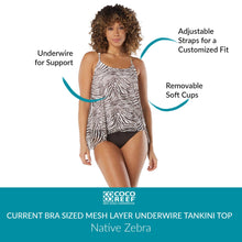 Load image into Gallery viewer, COCO REEF Current Underwire Tankini Top -Loose Fit Swimsuit Top - Native Zebra 36C