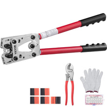 Load image into Gallery viewer, VEVOR Battery Cable Lug Crimping Tool, 10-1/0AWG with Cable Cutter and 48PCS Copper Ring Terminals, 6 Wire Sizes Crimping Die and 100pcs Heat Shrink Tubes, for Heavy Duty Wire Lugs