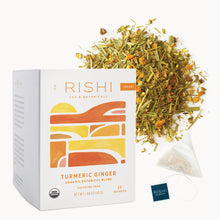 Load image into Gallery viewer, Rishi Tea Turmeric Ginger Herbal Tea - Organic Sachet Bags, Caffeine Free Ayurvedic Digestive Blend with Spicy Ginger &amp; Citrus - 15 Count (Pack of 1)