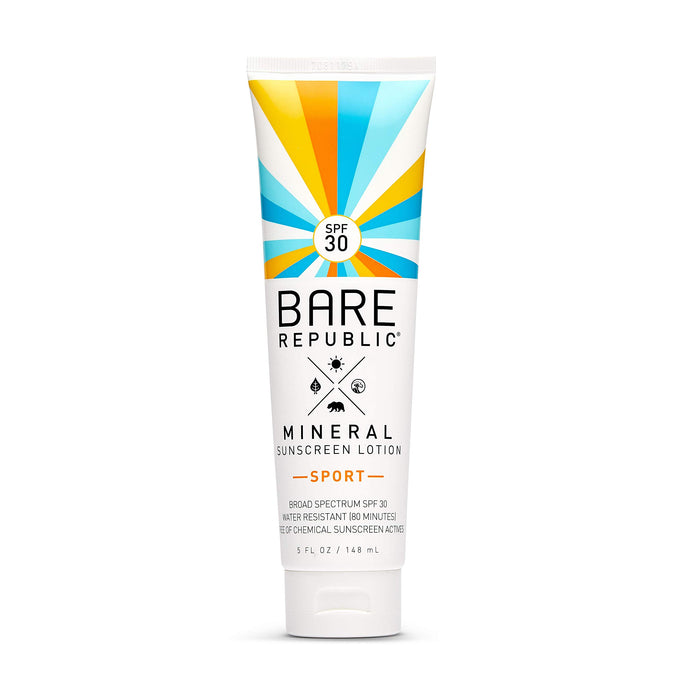 Bare Republic Sport Mineral Sunscreen & Sunblock Body Lotion with Zinc Oxide, Broad Spectrum SPF 30, Vanilla Coco, 5 Fl Oz, Packaging May Vary