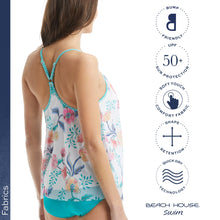Load image into Gallery viewer, Ruffle Mesh Layer Underwire Tankini Top — Flattering Floral Swimsuit Top — White 10