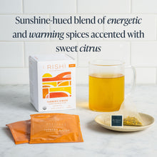 Load image into Gallery viewer, Rishi Tea Turmeric Ginger Herbal Tea - Organic Sachet Bags, Caffeine Free Ayurvedic Digestive Blend with Spicy Ginger &amp; Citrus - 15 Count (Pack of 1)