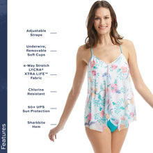 Load image into Gallery viewer, Ruffle Mesh Layer Underwire Tankini Top — Flattering Floral Swimsuit Top — White 10