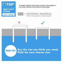 Load image into Gallery viewer, Arrow 508 Heavy Duty T50 1/2-Inch Leg Length, 3/8-Inch Crown, Staples for Upholstery, Construction, Furniture, Crafts, 1250 Count(Pack of 1)