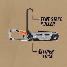 Load image into Gallery viewer, Gerber Gear Stake Out 11-in-1 Multi-tool - 2.2&quot; Plain Edge Blade, Tent Stake Puller, Carabiner Carry - EDC Gear and Equipment - Graphite
