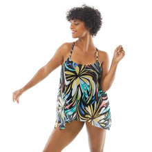 Load image into Gallery viewer, Current Bra Sized Mesh Layer Underwire Tankini Top — Current, Retro Swirl, Black, 32DD