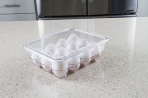 Kitchen Spaces KSET12-AMZ Compact Egg Tray 12pc Stackable Food Storage Organizer for Refrigerator, 8.8" x 3" x 6.8", Clear