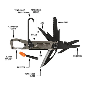 Gerber Gear Stake Out 11-in-1 Multi-tool - 2.2" Plain Edge Blade, Tent Stake Puller, Carabiner Carry - EDC Gear and Equipment - Graphite