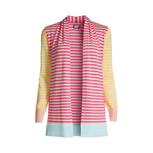 Load image into Gallery viewer, Lands' End Womens Cotton Long Sleeve Open Cardigan Sweater Hot Pink Stripe Regular Large