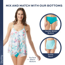 Load image into Gallery viewer, Ruffle Mesh Layer Underwire Tankini Top — Flattering Floral Swimsuit Top — White 6