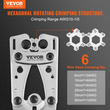 Load image into Gallery viewer, VEVOR Battery Cable Lug Crimping Tool, 10-1/0AWG with Cable Cutter and 48PCS Copper Ring Terminals, 6 Wire Sizes Crimping Die and 100pcs Heat Shrink Tubes, for Heavy Duty Wire Lugs