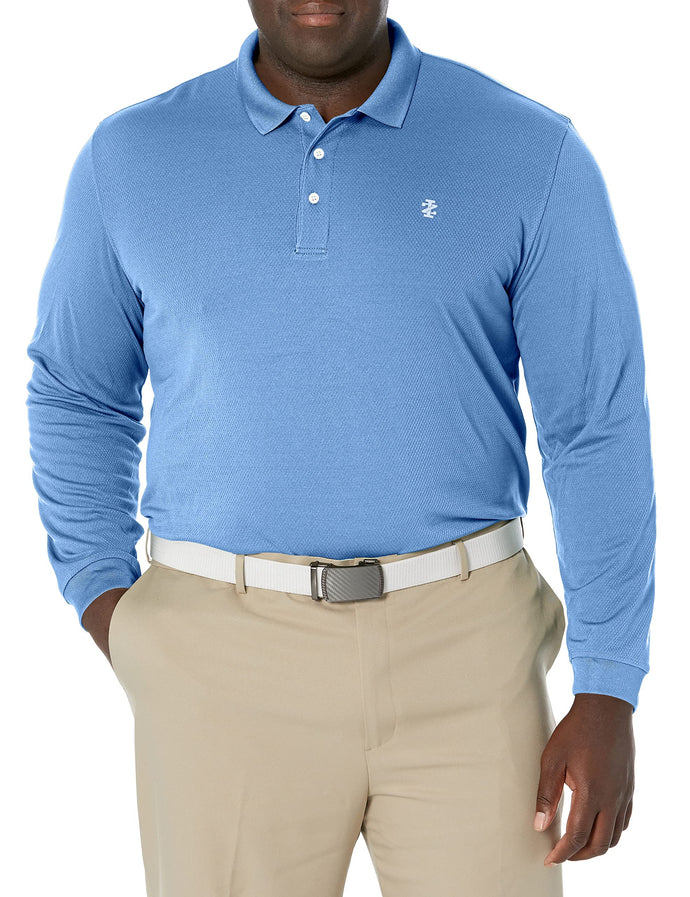 IZOD Men's Golf Long Sleeve Tournament Polo Shirt, Black, XX-Large