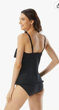 Load image into Gallery viewer, BEACH HOUSE Jane Ruffle Tankini Top — Chlorine Resistant Crochet Swim Top — Black 8