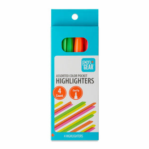 Pen+Gear Pocket Highlighters, Chisel Tip, Assorted Colors, 4 Count