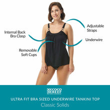 Load image into Gallery viewer, Ultra Fit Bra Sized Underwire Tankini — A-Line Shapewear Swimsuit Top, Black