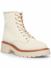 Load image into Gallery viewer, MADDEN GIRL Womens Beige Grommets At Laces 0.5" Platform Dual Closure Lug Sole Carra Almond Toe Block Heel Lace-Up Combat Boots 7.5 M