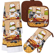 Load image into Gallery viewer, Home Collection Chef-Themed Kitchen Mitts, Pot Holder, &amp; Kitchen Towels Set