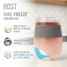 Load image into Gallery viewer, HOST Cooling Cup Plastic Double Wall Insulated Freezable Drink Chilling Tumbler with Freezing Gel Wine Glasses for Red and White Wine, 8.5 oz, Grey Set of 1