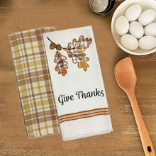 Load image into Gallery viewer, Mainstream Give Thanks Kitchen Towels 2-Pack, Absorbent Cotton for Cleaning and Drying,  Autumn Leaves, 16 x 26 inches