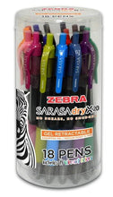 Load image into Gallery viewer, Zebra Sarasa retractable gel ink pens, 0.7mm, assorted ink colors, 18-pack
