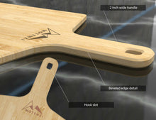 Load image into Gallery viewer, MOTENZI Bamboo Pizza Peel With Cutter and Server, Bamboo Pizza Board Wooden Pizza Paddle Spatula Oven Accessory for Baking Homemade Pizza, Wood Cutting Board for Cheese Bread Fruit Vegetables