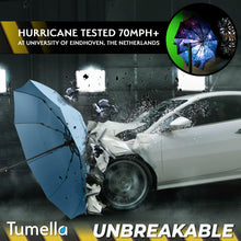Load image into Gallery viewer, TUMELLA Strongest Windproof Travel Umbrella (Compact, Superior &amp; Beautiful), Small Strong but Light Portable and Automatic Folding Rain Umbrella, Durable Premium Grip, Fits Car &amp; Backpack