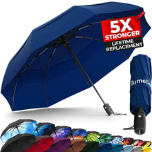 Load image into Gallery viewer, TUMELLA Strongest Windproof Travel Umbrella (Compact, Superior &amp; Beautiful), Small Strong but Light Portable and Automatic Folding Rain Umbrella, Durable Premium Grip, Fits Car &amp; Backpack