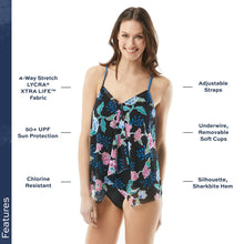 Load image into Gallery viewer, Ruffle Mesh Layer Underwire Tankini Top — Flattering Floral Swimsuit Top — Black 10