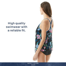 Load image into Gallery viewer, Ruffle Mesh Layer Underwire Tankini Top — Flattering Floral Swimsuit Top — Black 10