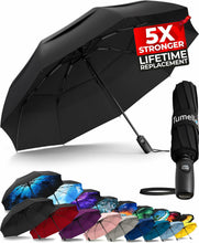 Load image into Gallery viewer, Tumella Windproof Travel Rain Umbrella, Black