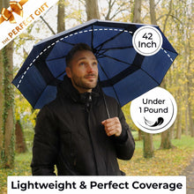 Load image into Gallery viewer, TUMELLA Strongest Windproof Travel Umbrella (Compact, Superior &amp; Beautiful), Small Strong but Light Portable and Automatic Folding Rain Umbrella, Durable Premium Grip, Fits Car &amp; Backpack