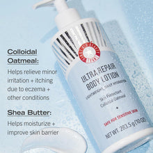 Load image into Gallery viewer, First Aid Beauty - Ultra Repair Body Lotion, Lightweight Daily Hydration Skin Protectant Colloidal Oatmeal, Gentle Eczema Nourishment &amp; Dry Skin Moisturizer, Safe for Sensitive Skin, Unscented, 10 oz