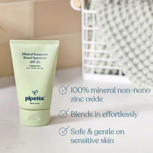 Load image into Gallery viewer, Pipette Baby Sunscreen, SPF 50 Mineral Sunscreen with Zinc Oxide &amp; Squalane, Sensitive Skin, 4fl oz