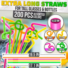 Load image into Gallery viewer, 200 Pcs Extra Long Straws Disposable - Flexible Long Plastic Straws, Stretchable 17.1"- 19.5" for Tall Drinks &amp; Tumblers, Easy to Bend for Different Shapes, Neon Colors for Parties &amp; Special Occasions
