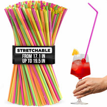 Load image into Gallery viewer, 200 Pcs Extra Long Straws Disposable - Flexible Long Plastic Straws, Stretchable 17.1"- 19.5" for Tall Drinks &amp; Tumblers, Easy to Bend for Different Shapes, Neon Colors for Parties &amp; Special Occasions