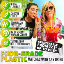 Load image into Gallery viewer, 200 Pcs Extra Long Straws Disposable - Flexible Long Plastic Straws, Stretchable 17.1"- 19.5" for Tall Drinks &amp; Tumblers, Easy to Bend for Different Shapes, Neon Colors for Parties &amp; Special Occasions