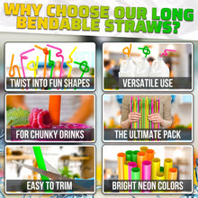 Load image into Gallery viewer, 200 Pcs Extra Long Straws Disposable - Flexible Long Plastic Straws, Stretchable 17.1"- 19.5" for Tall Drinks &amp; Tumblers, Easy to Bend for Different Shapes, Neon Colors for Parties &amp; Special Occasions