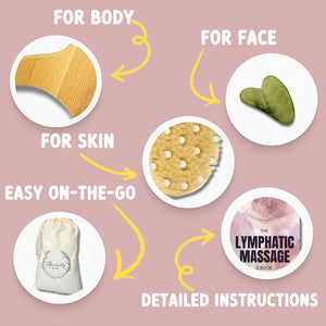 7-Piece Lymphatic Drainage Kit with E-Book: Premium Wooden, Jade & Silicone Massage Tools | Maderoterapia, Dry Brushing, Cupping & Guasha Tool Kit for Body Sculpting, Cellulite, Acne & Fascia Relief