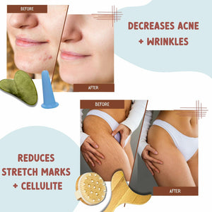 7-Piece Lymphatic Drainage Kit with E-Book: Premium Wooden, Jade & Silicone Massage Tools | Maderoterapia, Dry Brushing, Cupping & Guasha Tool Kit for Body Sculpting, Cellulite, Acne & Fascia Relief